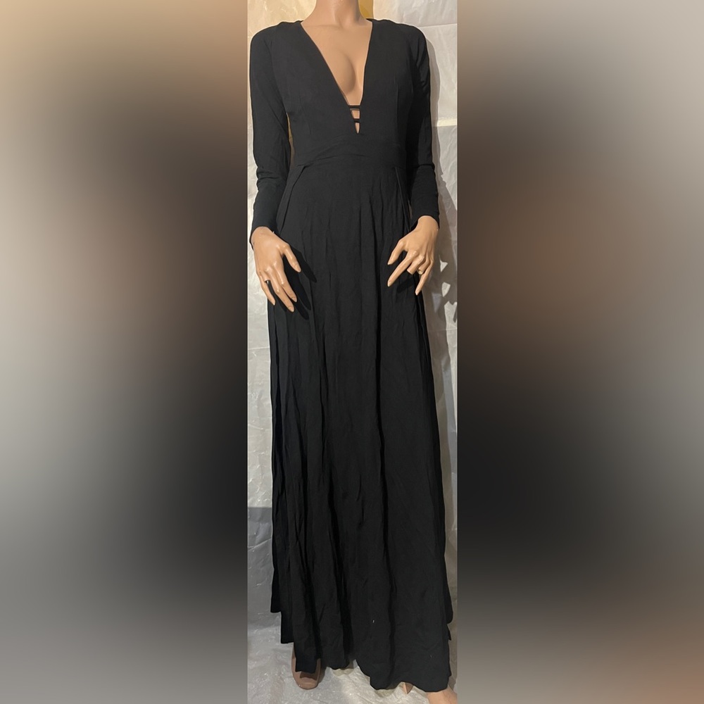 Kikiriki Elegant Black Long Sleeve Open Sides Maxi Dress Size M